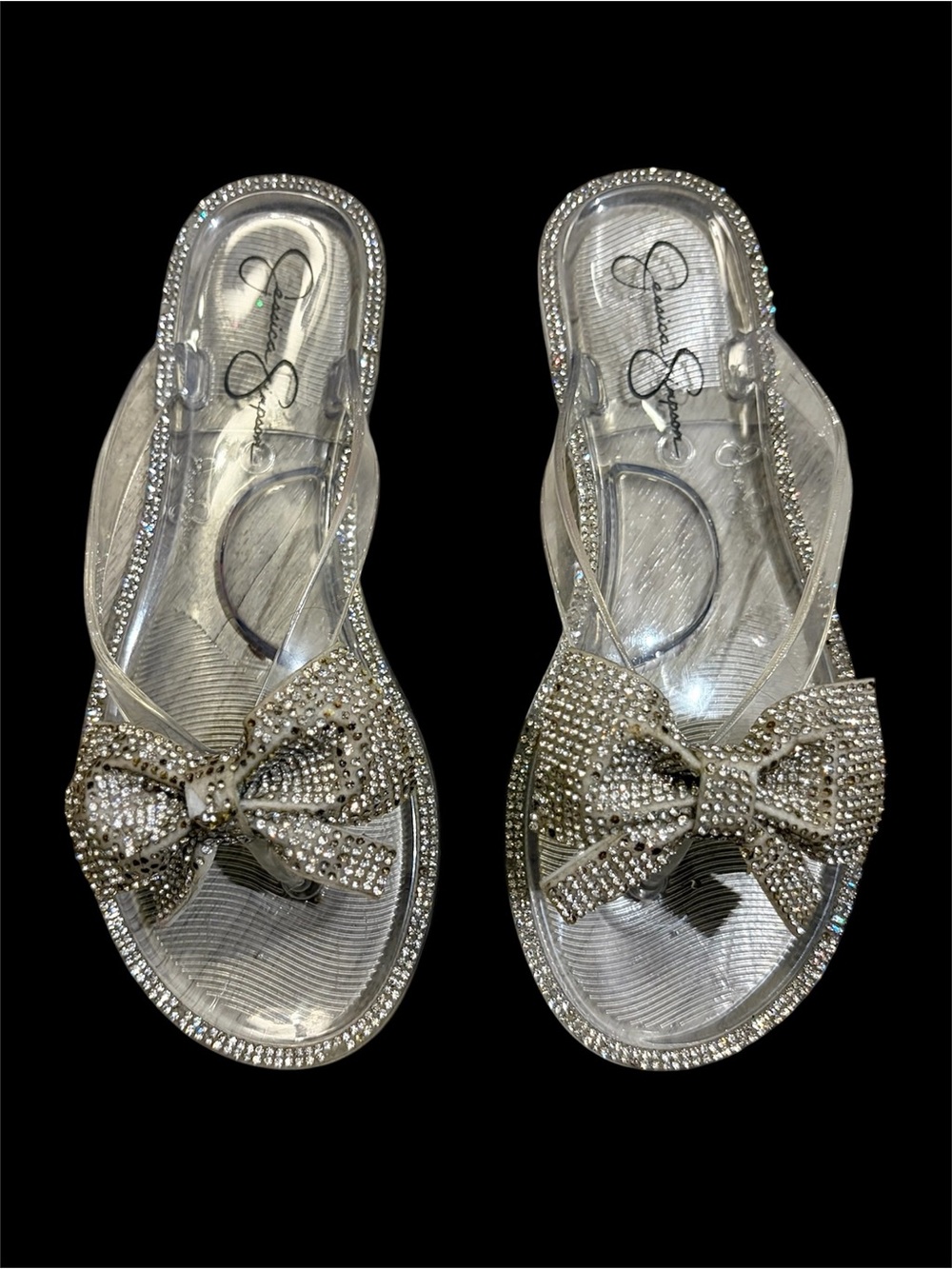 Jessica Simpson Crystal Bow Jelly Sandals - Silver